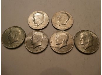 Six Kennedy Half Dollars Coins -See Description For Dates
