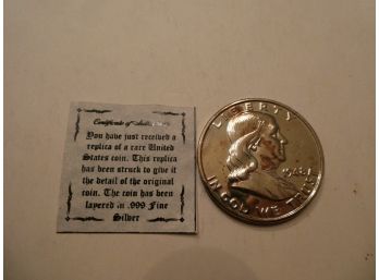Replica Of A Rare US Coin Layered In Fine Silver