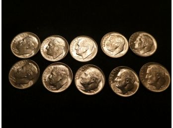 Ten 1953 P Dimes Like New Silver Coins