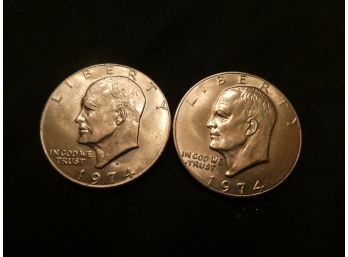Two 1974  Eisenhower One Dollar Coins