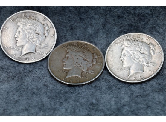 1923 THREE Silver  Peace Dollars