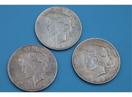 1923 - THREE Silver Peace Dollars