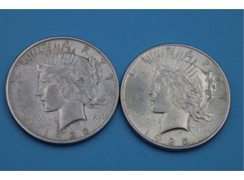 1925 - Two Silver Peace Dollars No Mint Mark