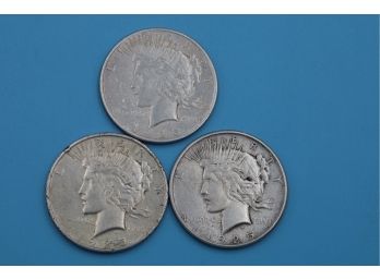 1925 THREE No Mint Mark Silver Peace Dollar