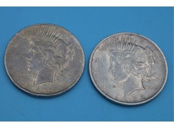 TWO 1923 Silver Peace Dollars D Mint