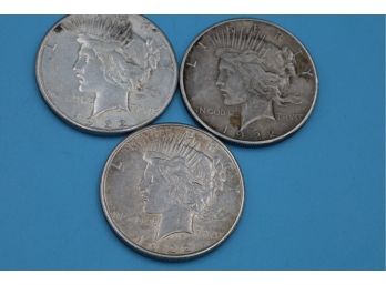 THREE 1922 S Mint Mark Silver Peace Dollars