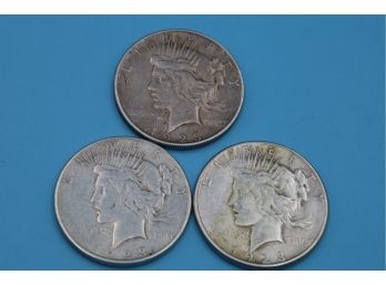 1923 - THREE Silver Peace Dollars- S Mint Mark