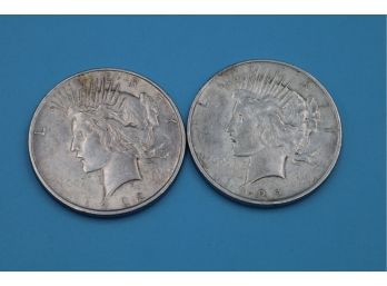 Pair Of 1922 Silver Peace Dollars No Mint Marks
