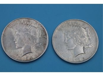 Pair Of 1922 Silver Peace Dollars No Mint Marks