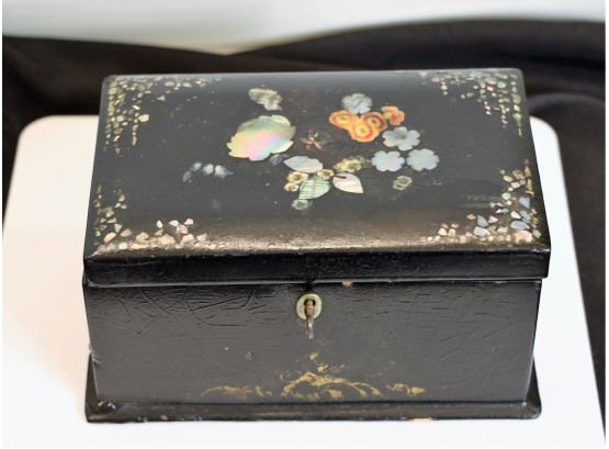 Antique Wooden & Mother Of Pearl Tea Caddy  - Shippable