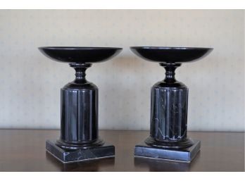 Classic Pair Of Black MARBLE Stands - Nice Size - Good Weight