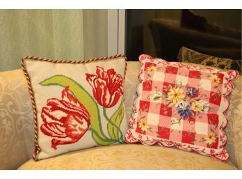 Pair Of Needlepoint Pillows - Lot 1   Shippable