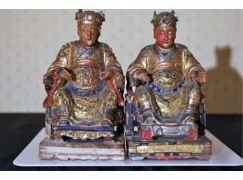 Pair Of Antique Chinese Wood Carved Figures -shipping