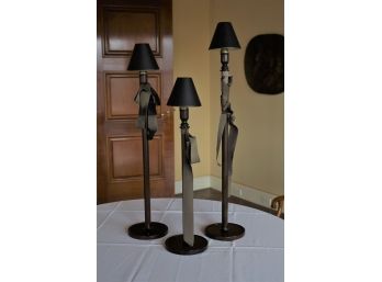 Trio Of Wood Candlesticks With Shades-shippable