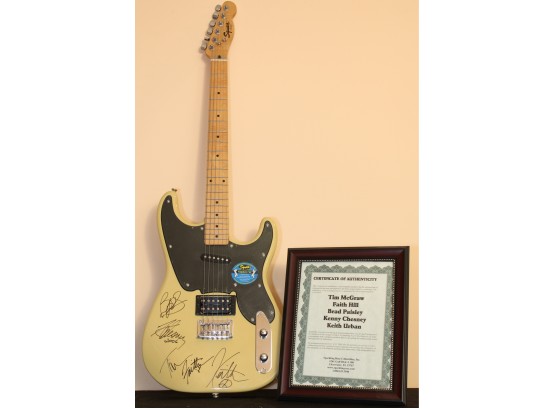 Fender Squire Guitar Signed By McGraw,Hill, Paisley,chesney, Urban!