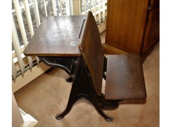 Antique School Desk With Fold-up Seat