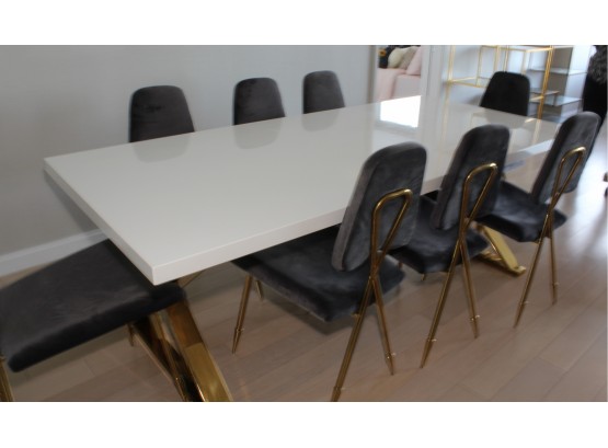 Modway Hi-gloss White & Brass Table And 8 Chairs - Ask About Our Local Movers