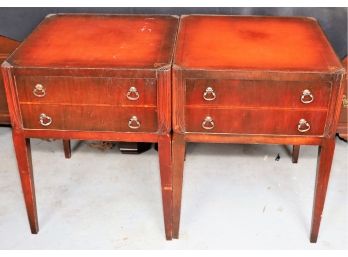 Pair Of Vintage Leather Top End Tables
