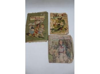 19th Century Linen Books Beautifully Illustrated