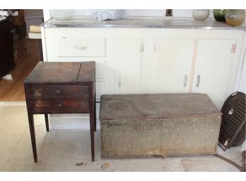 Antique Trunk & Country Farm Table