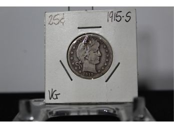 1915-S Barber Quarter Dollar Coin - Shippable
