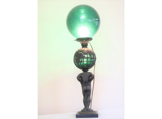 RARE -Art Deco Atlas Green Double Globe Light