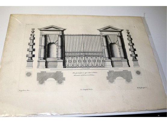 Architectural Engraving 19' X 14' Good Condition Some Aging  - Shippable