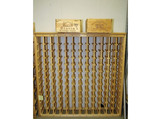 Nice Sturdy Wooden Wine Rack 52'W X 52'H X 10.5'D With 2 Wooden Wine Crates