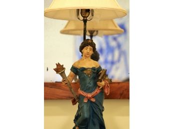 Vintage Metal Lady With Torch -hand Painted- Lamp- Shipping