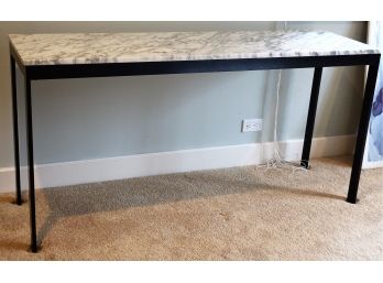 Parsons Style White & Gray Marble Top/ Dark Steel Base Table