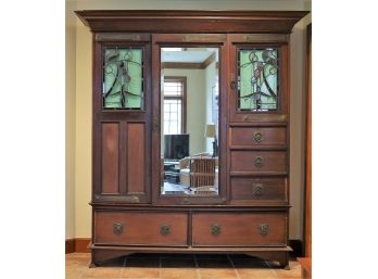 Beautiful Antique Cabinet With Stained Glass