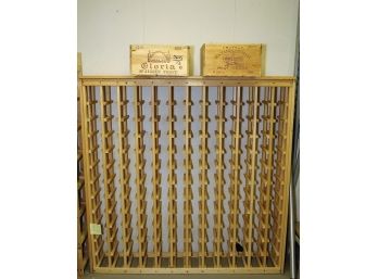 Nice Sturdy Wooden Wine Rack 52'W X 52'H X 10.5'D With 2 Wooden Wine Crates