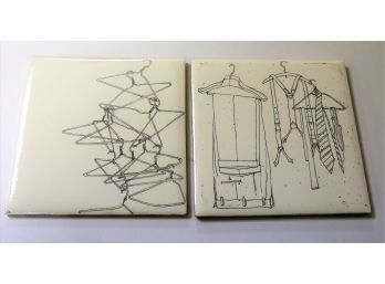 2 Black & White Vintage Tiles 'hangers' Wheeling Co. 6'each-Shippable