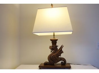 Majestic Oak Carved Griffin Lamp