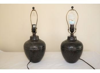 Pair Of Metal Ginger Jar Shape Lamps