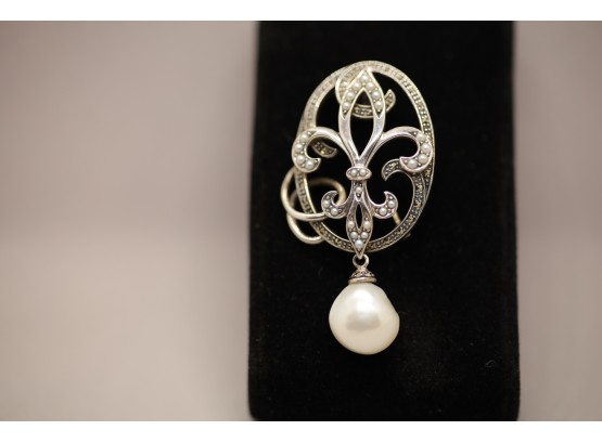 Sterling Italian Marcasite & Pearl Pin/pendant