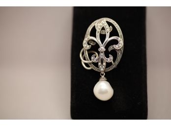 Sterling Italian Marcasite & Pearl Pin/pendant