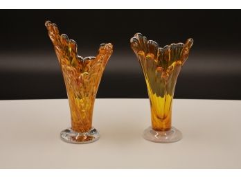 Pair Of Amber Glass Vases