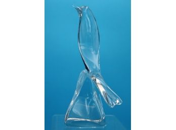 French Daum Clear Crystal Art Glass Figure Of A Leaping Dolphin - 20TH CENTURY