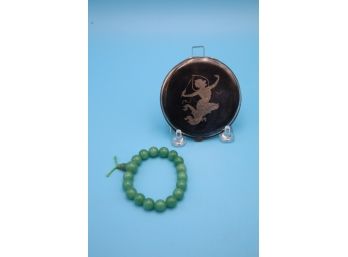 Jade Bracelet & Vintage Sterling Compact-Shippable