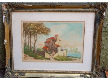 Lithograph Pencil Signed Seaside Home ****