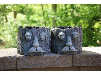 Pair Of Resin Tree Face Planters