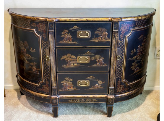 Black Demilune Chinoiserie  Cabinet With Loads Of Storage