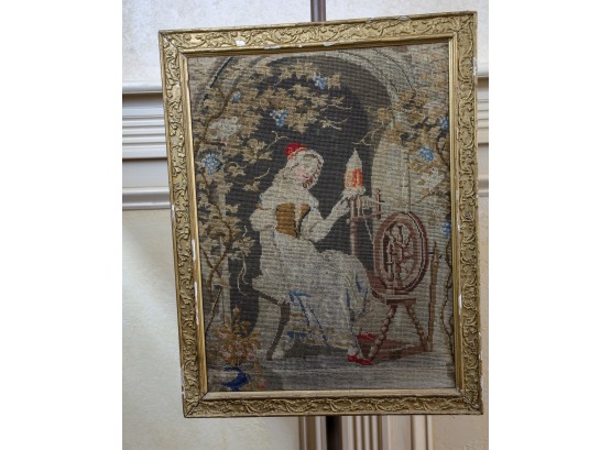 Antique Needlepoint On Stand
