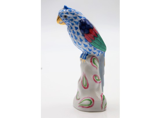 Vintage Herend Parrot On A Tree - Blue Fishnet -shipping Available