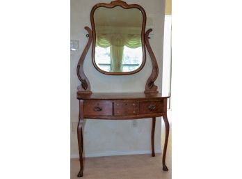 Antique Tiger Oak Vanity With Swinging Mirror