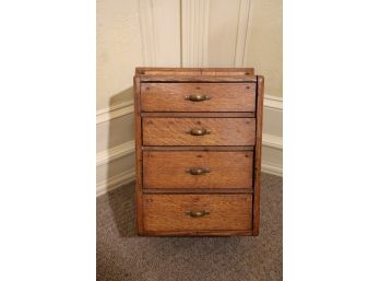 Hanging Antique Oak Cabinet With 4 Drawers