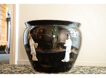 Asian Planter With Mother Of Pearl Inlay 13''H