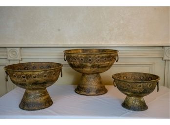 Three Decorative Metal Bowls