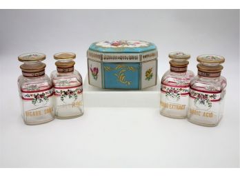 Vintage Decorated Glass Containers & Dresden Box -Shipping Available